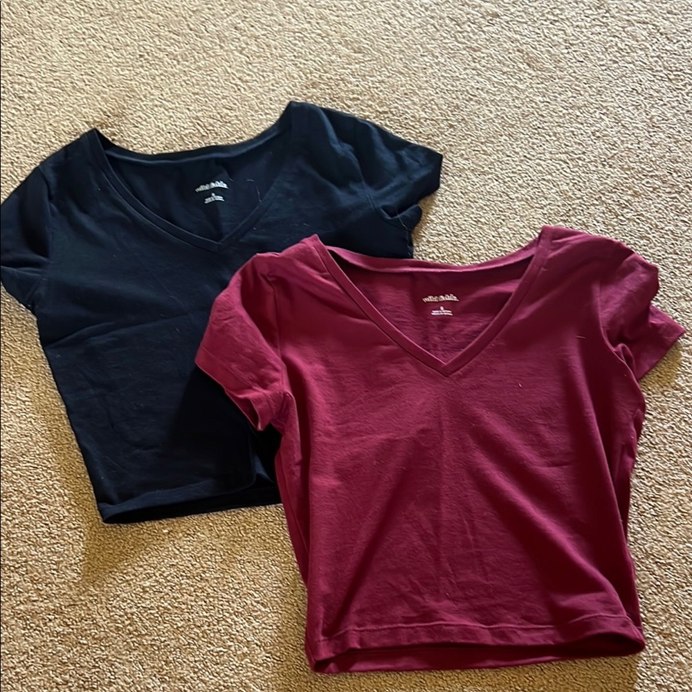Wild Fable Black and Burgundy V-Neck Tees